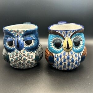 2 Guatemalan Mayanke Owl Mugs Terracotta Hand-crafted